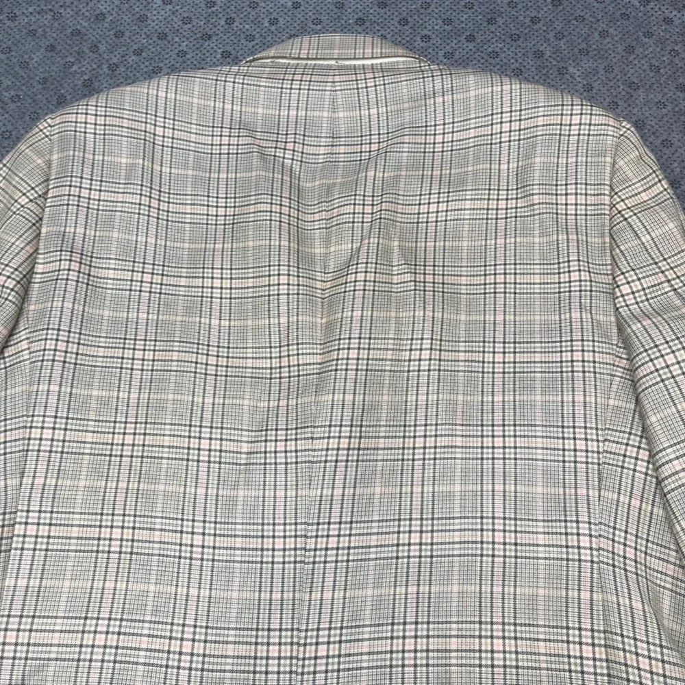 Vintage Southwick Mens 40R Blazer Glen Plaid Sport Coat Grey Tan Pink Made USA